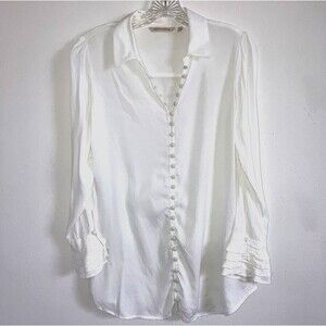 SOFT SURROUNDINGS PS White Long Bell Sleeve Button Tunic Blouse Petite Small
